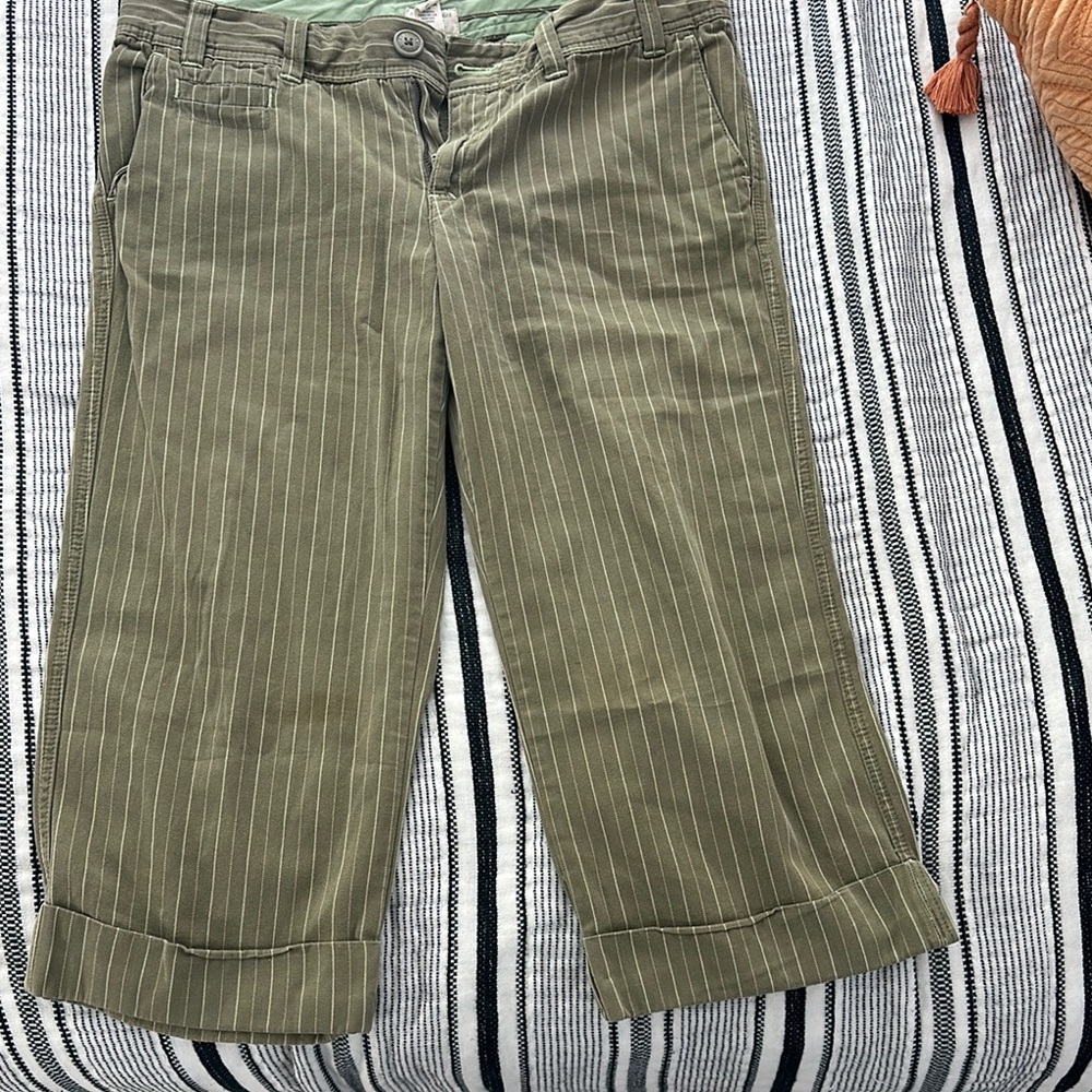 Striped Olive Green Cropped Pants